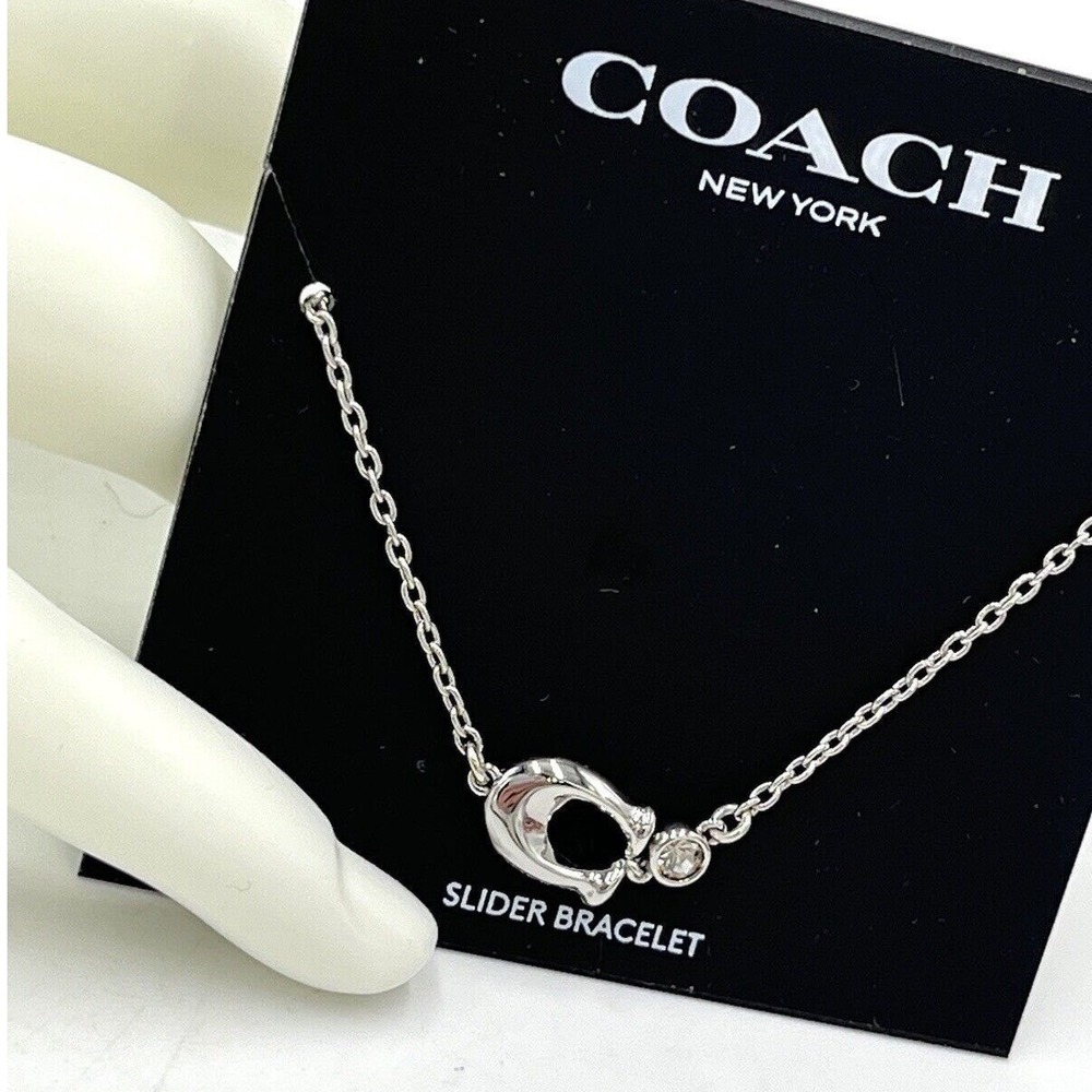 COACH Chubby C Logo Crystal Charm Signature Women's Slider Bolo Bracelet New